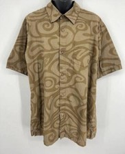 Quicksilver Mens Brown Aloha Button-Up Shirt Large EUC 100 Cotton Hawaiian
