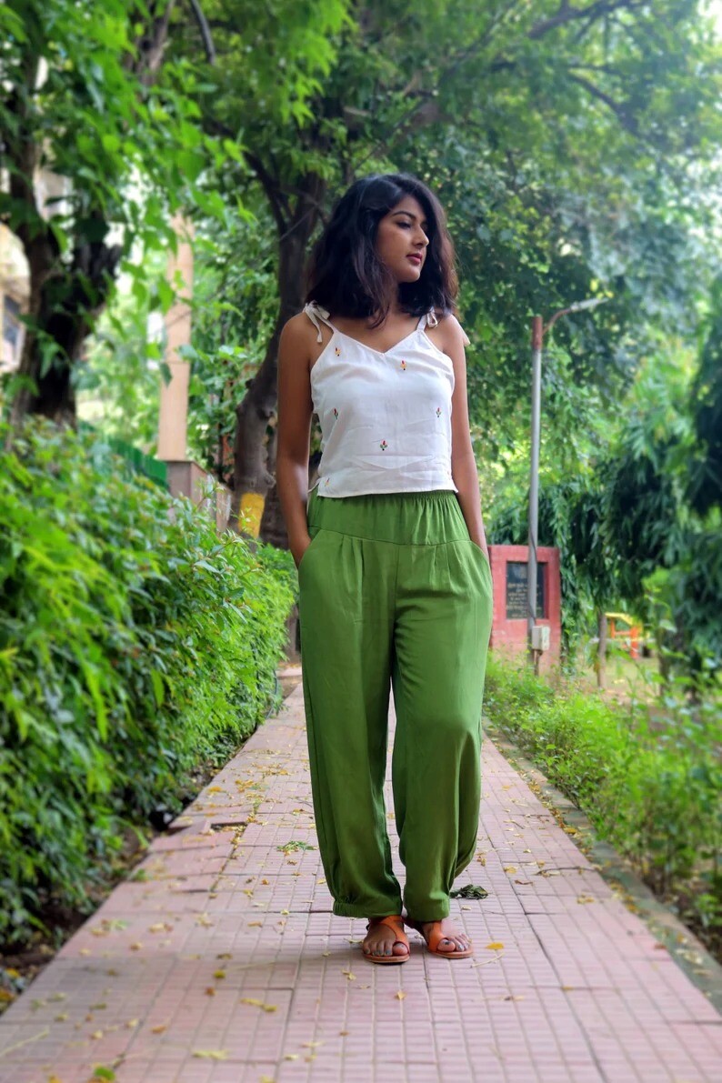 Green Linen Pant Wrap pants beach Harem Trousers Yoga Palazzo pant Casual  pant