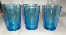 Vintage Juice Glass Blue Indonesia 4" Lines