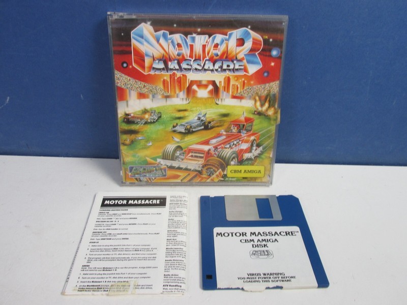 RARE vintage COMMODORE AMIGA MOTOR MASSACRE DISK VIDEO GAME case A500 A1200