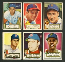 1952 TOPPS AUTOGRAPH SIGNED BASEBALL CARDS 21 100 DEL RICE 104 180 186 236 AUTOS