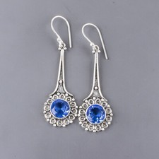 Natural Tanzanite Gemstone Drop/Dangle Earrings 925 Sterling Silver Jewelry