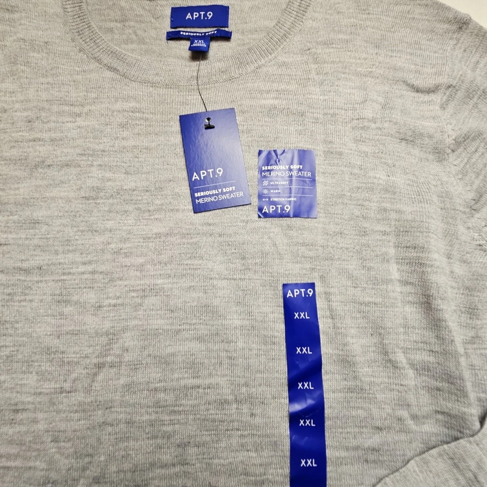 New Apt.9 Sweater Mens XL Acrylic Merino Wool Blend Gray Seriously Soft Pullover - Image 3 of 4