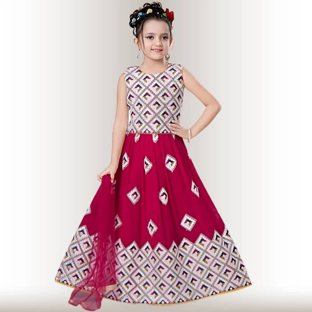 Pink lehenga choli with White Embroidery for girls Size 22 Color Pink