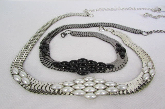 Mujeres Plateado Metal Estrecho Moda Cinturón Cadera Cintura Hoja Blanco Negro Bling S M L Foto 4 de 4
