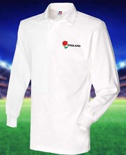 ENGLAND Heavy Rugby Shirt Top - Men's White, Embroidered Rose 6 Nations Rugby