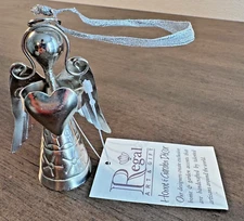 Regal Art and Gift Silvertone Angel with Heart Ornament Bell NWT / 3 1/2" Tall