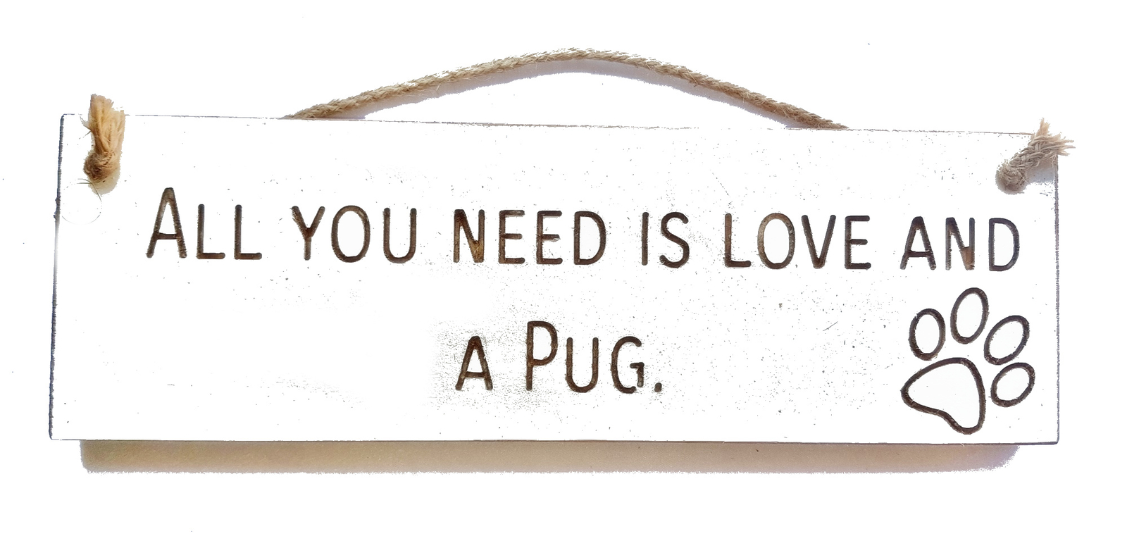 Wooden engraved Rustic 30cm Sign White  ""Wipe your paws""