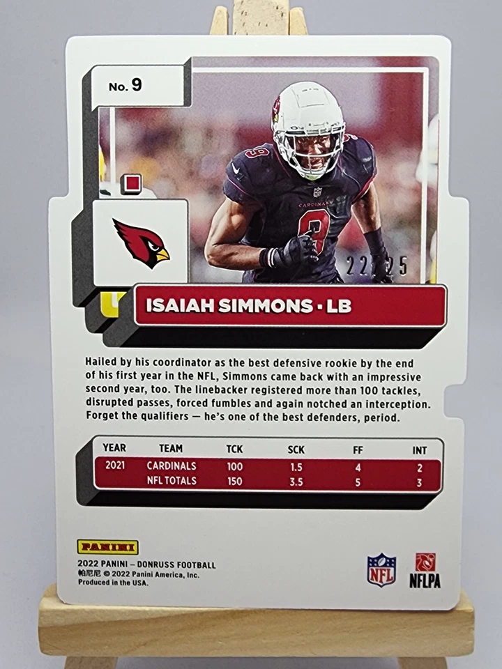 Isaiah Simmons 2022 Donruss Gold Die Cut Press Proof #9 /25 Arizona Cardinals - Image 2 of 3