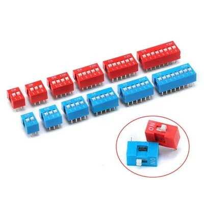 DIP DIL Toggle Switch Red Blue 1/2/3/4/5/6/7/8/9 Way Bits Position Pitch 2.54mm