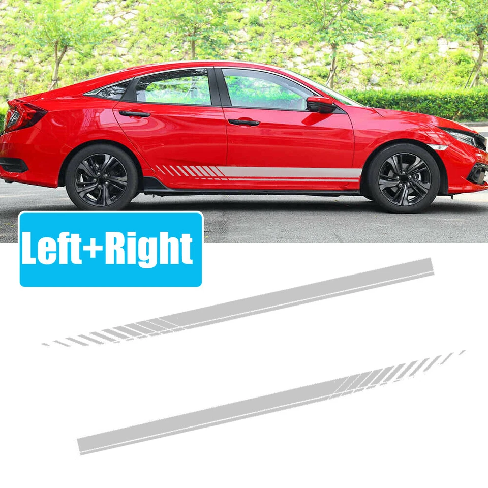 2Pcs Decal Car Racing Plaid Hood Side Door Fender Stripes Decor Silver Sticker - Image 3 of 4
