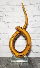 Murano Style Abstract Hand Blown Twisted Spiral Knot Art Glass Sculpture Amber