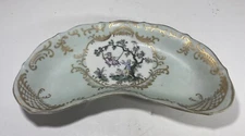 Vintage Hand-Painted Crescent Dish Bone China Gold Gilt  NICE