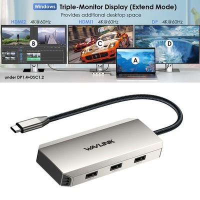 WAVLINK USB C Hub DP 2 HDMI Laptop Docking Station Triple Display 95W PD USB A