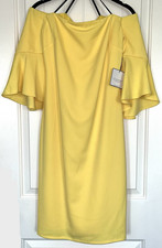 Laundry Shelli Segal Dress 6 Yellow Off Shoulder Crepe Cocktail Knee Length READ