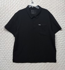 Figs Technical Scrub Polo Shirt Mens 2XL Black Short Sleeve Performance Medical