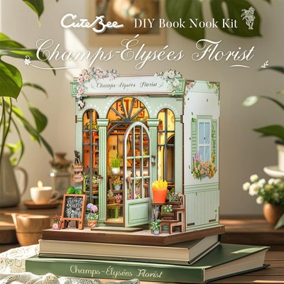 DIY Book Nook Kit 3D Holzpuzzles Booknook Bücherregal Miniaturhaus Geschenk LED