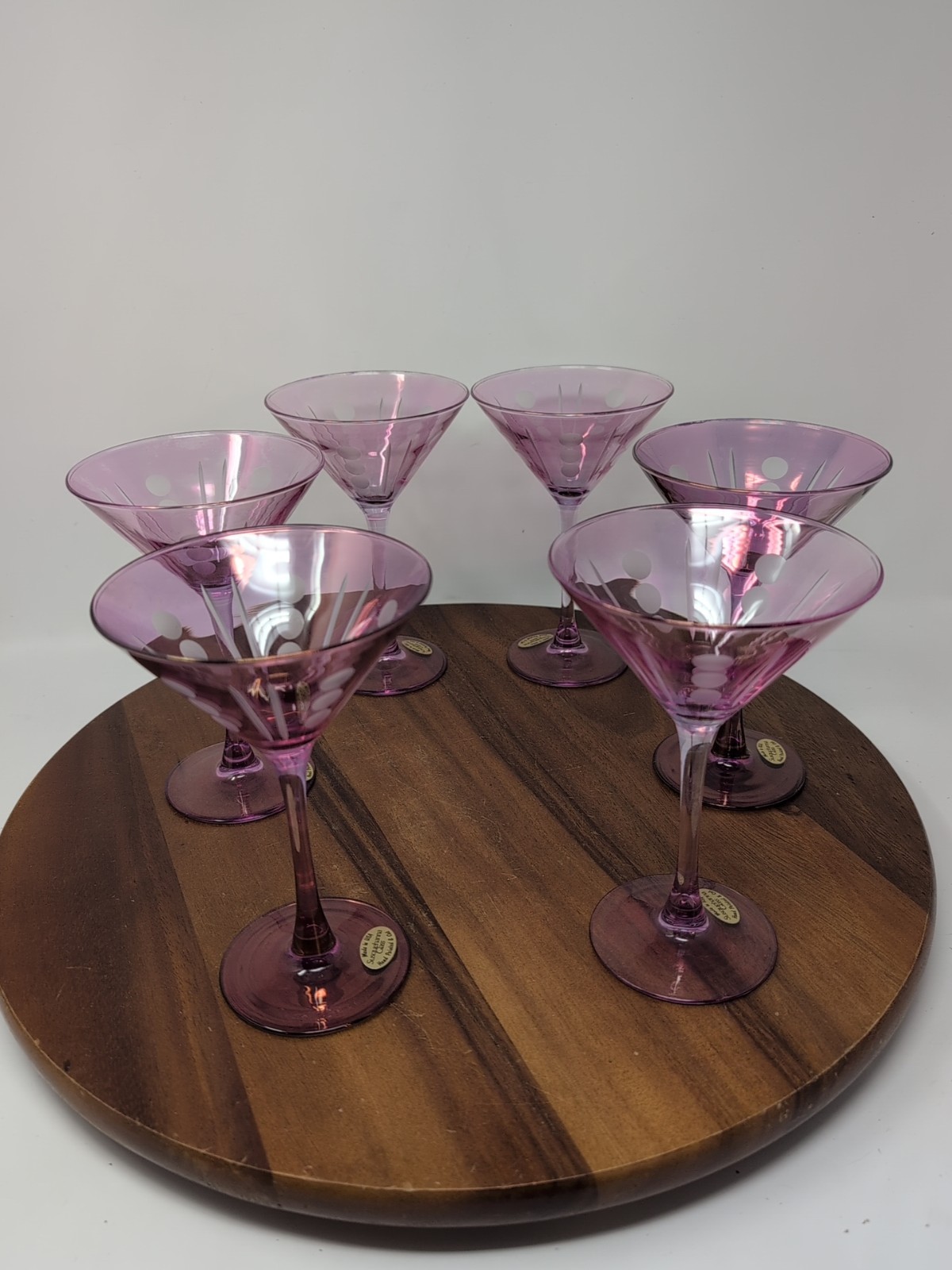 6 Made In USA Susquehanna Amethyst Purple Martini Glasses Hand Painted & Cut 