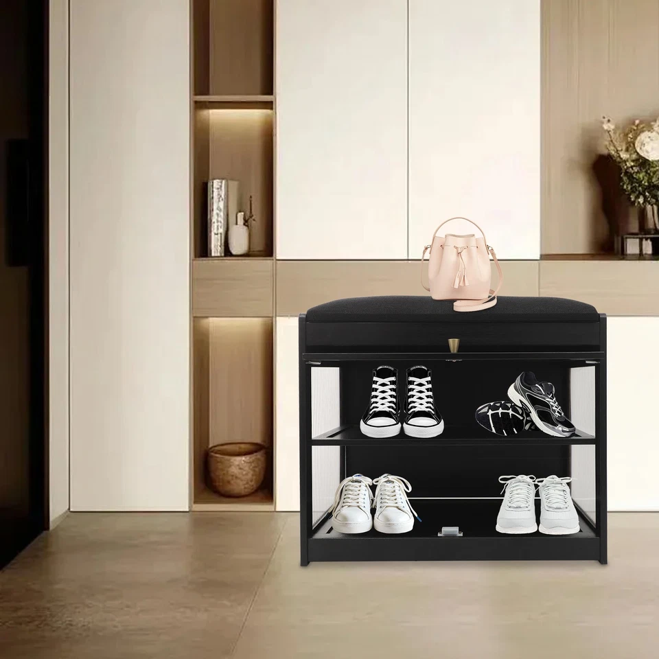 Banco Zapatero Entrada Zapatero Banco con Cojín Zapatero Banco 50cm Negro Foto 2 de 4