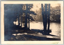 Vtg B&W Snapshot Boating River Scene 1950s