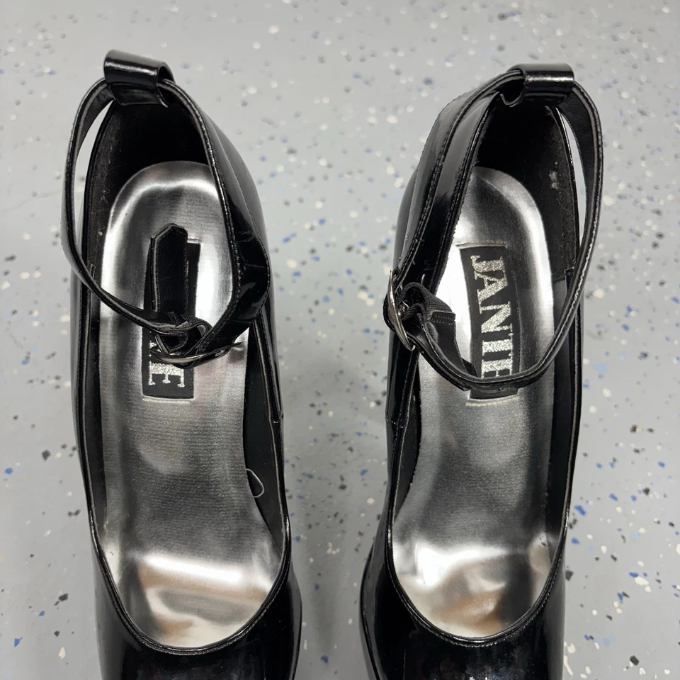 Vintage Black Patent Platform Mary Jane Fetish Pumps 6" High Heel Stilettos 9 - Image 4 of 4