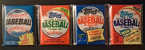 Topps 1980/1982/1983/1985 MLB Baseball 4 Sealed Wax Pack Lot 15 Cards per pack