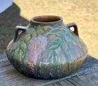 1933 Roseville Wisteria Squat Handled Vase Blue, Brown, Lavender & Green WOW