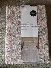 M&S Double Pure Cotton Reversible Bedset Duvet Cover 2 Pillowcases New