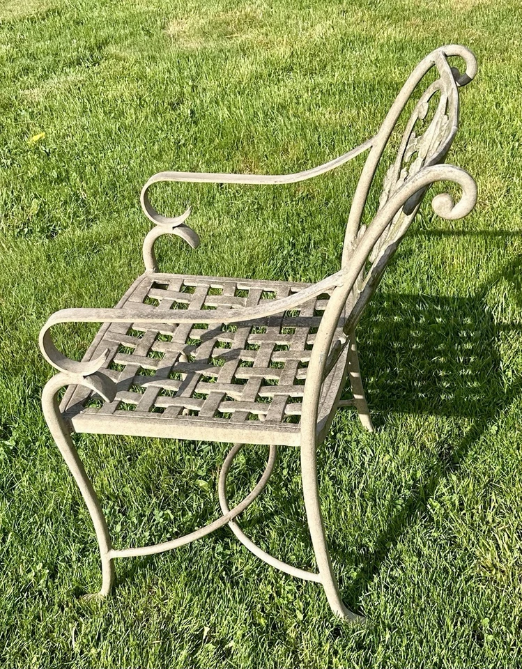 Vintage Cast Aluminum Wicker Vine Heavy Duty Weatherproof Patio Garden Arm Chair - Image 3 of 4
