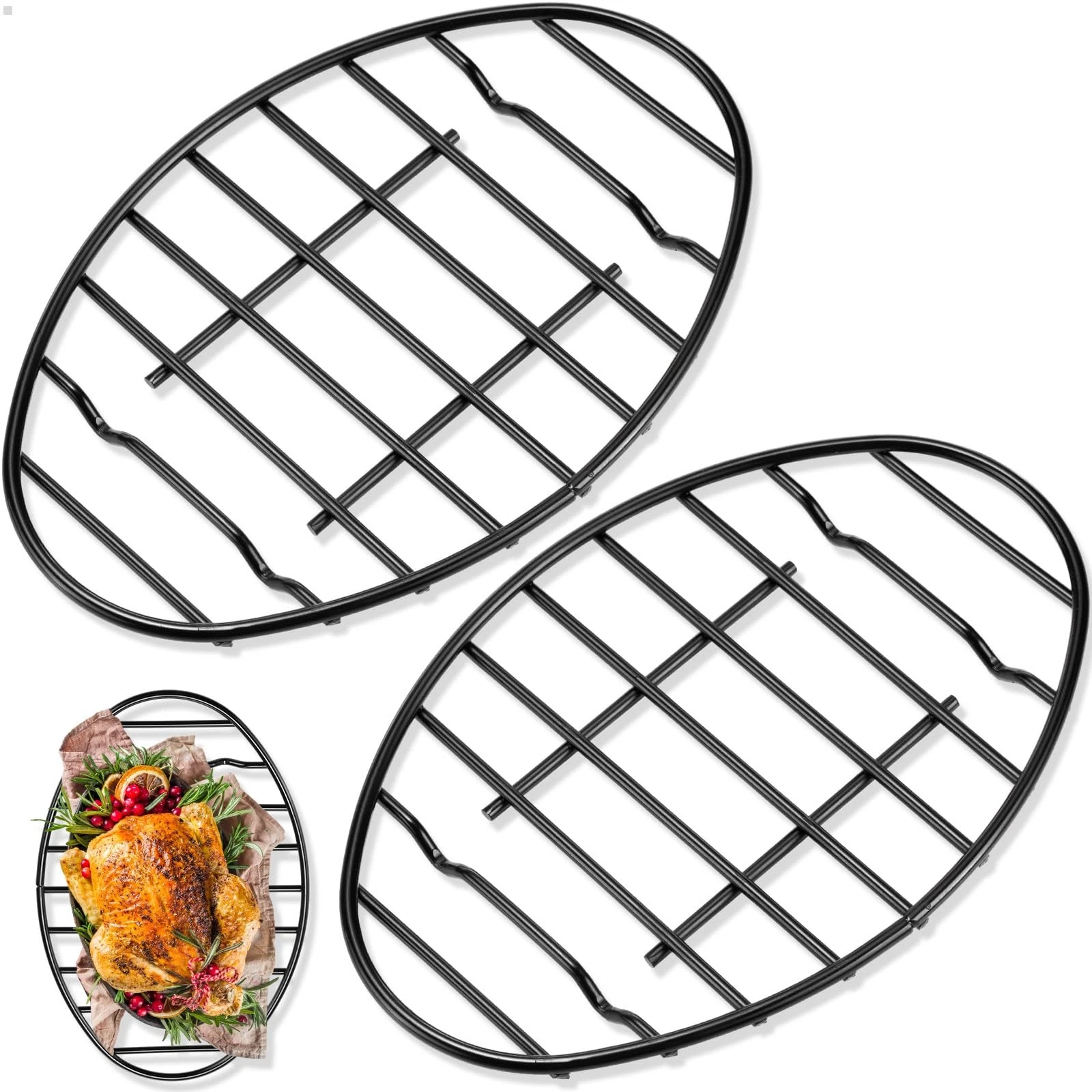 Nuogo 2 Pcs Roasting Rack Pan Approximately 12 12 x 8.5 Inch, Silver