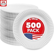 Disposable Paper Plates 9Inch 500 Count Value Pack Microwave Safe Party Catering