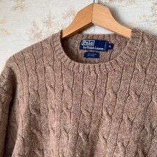 Vintage 90s Polo Ralph Lauren Alpaca Wool Cable Knit Sweater  Camel  Size XL