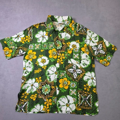 Kona Kai Jantzen Shirt Mens XL Green Short Sleeve Button Down Camp Collar USA