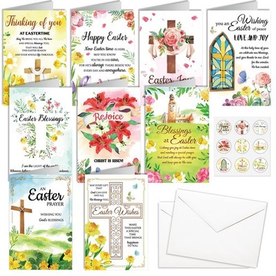 18pcs Easter Greeting Cards He Is Risen Card, Easter Cross Religious Cards with 