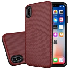 GSA Embossed Lines Hybrid Case For iPhone XS Max (6.5") - Red