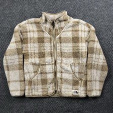 The North Face Girls L 14/16 Plaid Sherpa Fleece Full Zip Jacket Tan Beige Cozy