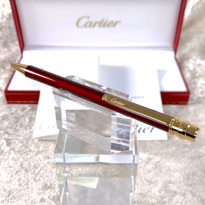 Cartier Ballpoint Pen Santos Bordeaux Lacquer 18k Gold Finish with