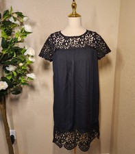 Black Lace Overlay Dress – Short Sleeve Crochet Detail, Lined Size Medium