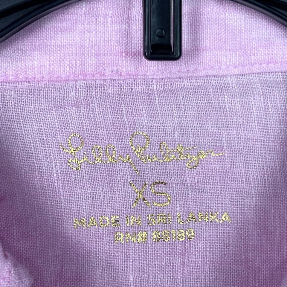 Camisa Lilly Pulitzer Top Mujer XS Rosa Vista Mar Lino Abotonada Manga Larga Sólida Foto 3 de 4