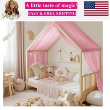 Pink Bed Canopy for Nursery - Decorative Soft Voile Sheer Window Scarf DIY As...