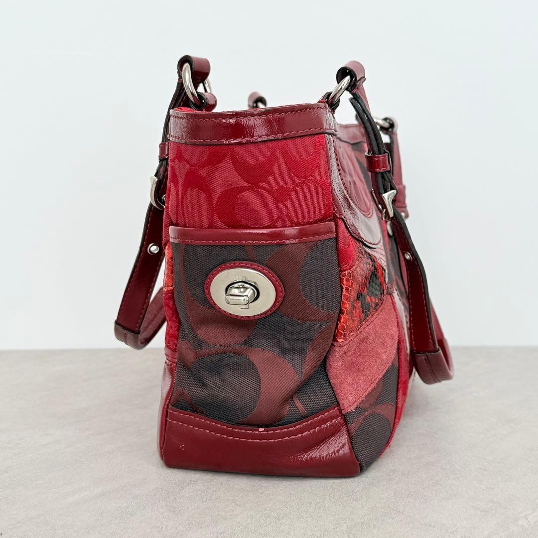 Coach Red Patchwork Gallery Tote Bag Signature Su… - image 12