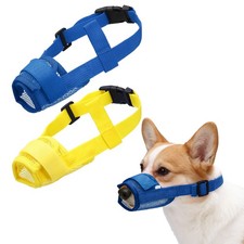 Dog Muzzle, Soft Mesh Muzzle Mouth Guard Cover 2Pcs, Yellow, Blue, L 