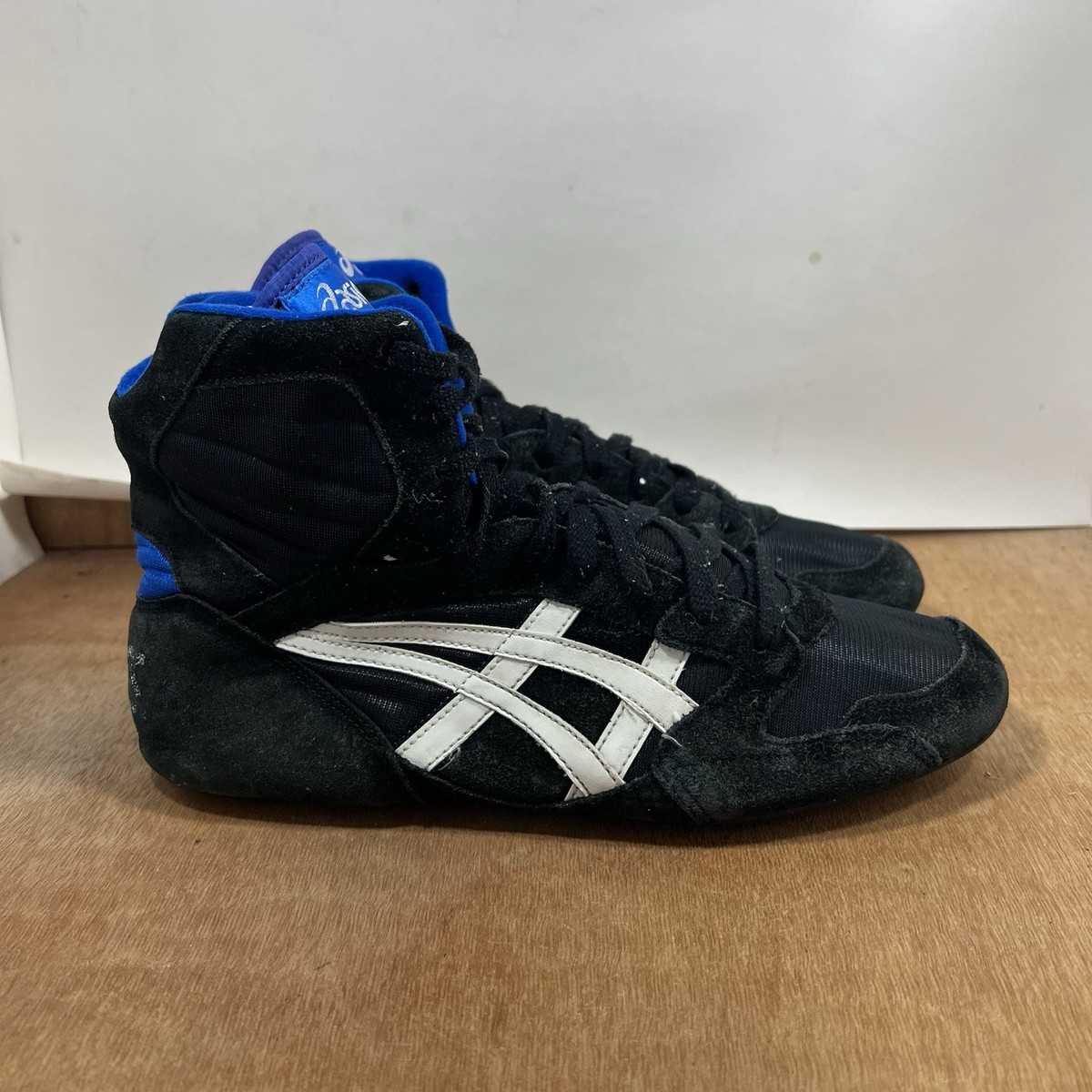 Vintage Asics Wrestling Shoes Mens 10 JL 404 Black White Blue High