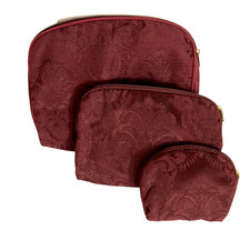 Set of 3 Makeup BAGS TRAVEL Matching Graduated Sizes Burgundy Brocade