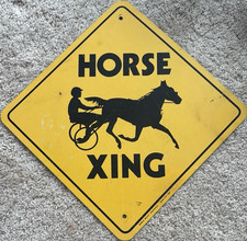 Yellow HORSE XING Horse & Buggy Crossing Metal Plaque Sign