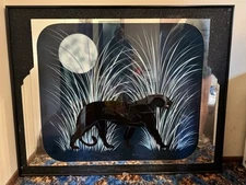 Large 1980s Laurel Art, Large Panther Mirrored Wall Decor.