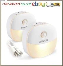 AUVON Rechargeable Motion Sensor Night Light Warm White LED Stick-On 2 Pack
