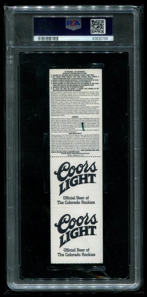 Ken Griffey Jr. 400th Hr - Boleto 2000 Béisbol Rockies Cincinnati Reds PSA 8 Foto 2 de 2