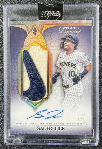SAL FRELICK 2025 TOPPS DYNASTY #DAPB-SF1 GAME-USED NIKE LOGO PATCH AUTO GOLD 1/1