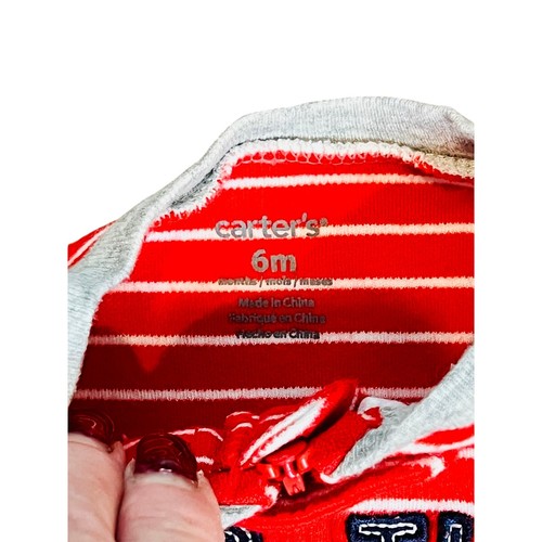 Carter's Jersey Knit "Little Brother" Red Stripped Footie 6 months Babycore - Picture 4 of 7